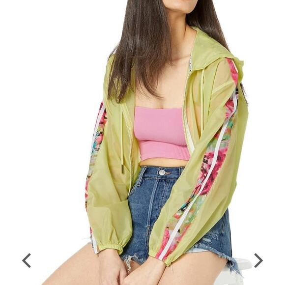 Juicy Couture Pink Floral Striped Long Sleeve Zip Front Windbreaker Small - Picture 2 of 8